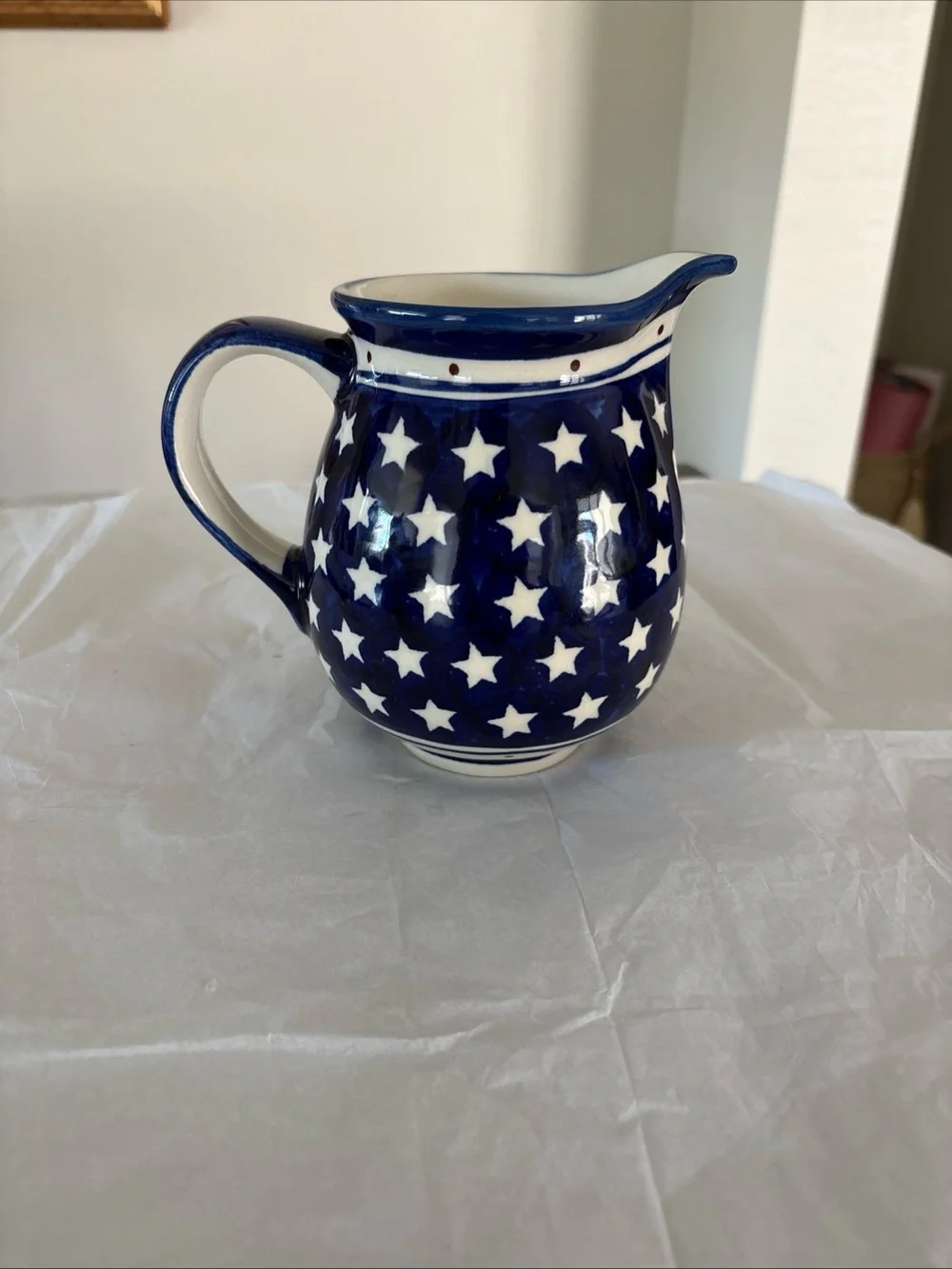 Polish Pottery Mano Creamer Stars & Stripes Small Pitcher Handcrafted Poland